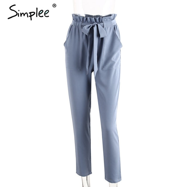 Simplee Apparel OL chiffon high waist harem pants Women stringyselvedge summer style casual pants female 2016 New black trousers