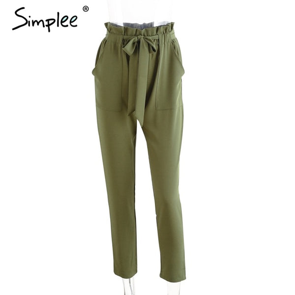 Simplee Apparel OL chiffon high waist harem pants Women stringyselvedge summer style casual pants female 2016 New black trousers