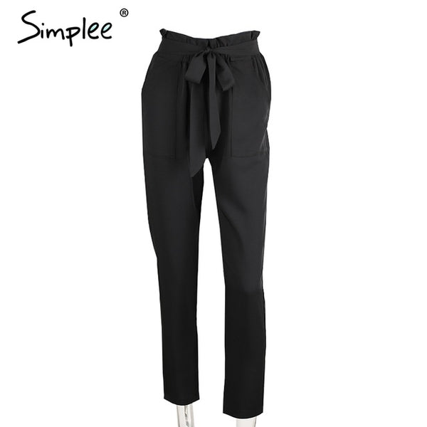 Simplee Apparel OL chiffon high waist harem pants Women stringyselvedge summer style casual pants female 2016 New black trousers