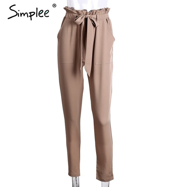 Simplee Apparel OL chiffon high waist harem pants Women stringyselvedge summer style casual pants female 2016 New black trousers