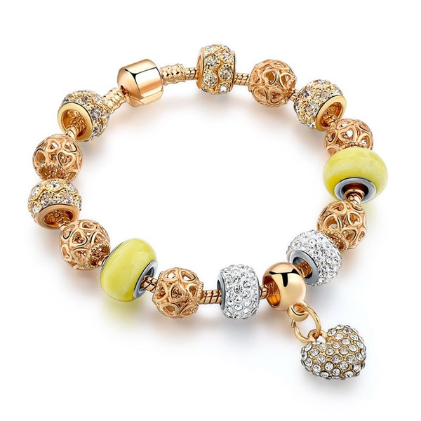2016 New Arrival Heart Charm Bracelets For Women Gold Chain Bead Bracelets & Bangles Original Pulsera SBR160131