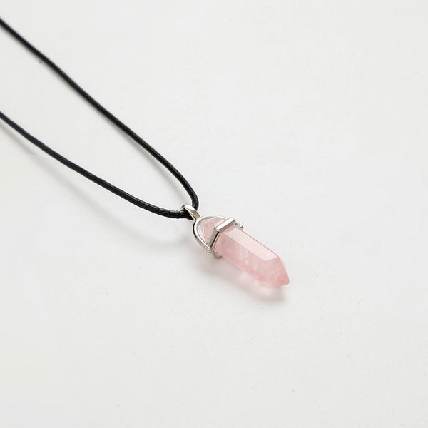 Hexagonal Column Necklaces Natural Crystal Pendants Pink Purple Stone Pendant Leather Chains Necklace For Women Fine Jewelry
