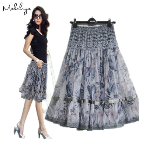 Makuluya 2017GIFT better lace skirts grace fashion women  skirt  large size print lace bohemia medium skirt beautiful lady skirt