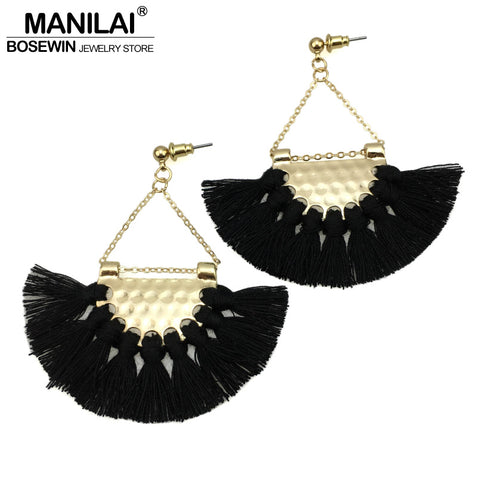 MANILAI T Show Bohemia Tassels Dangle Earrings Women Accessories Cotton Handmade Fringed Earrings Ethnic Jewelry Trendy Style