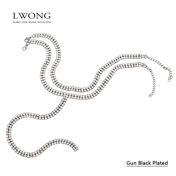LWONG Sexy Long Rhinestone Choker Necklace Jewelry Double-Strand Layered Choker Rhinestones Crystal Chokers Long Necklace Women