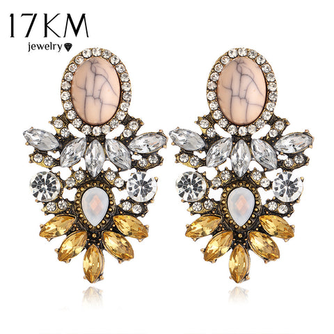 17KM Vintage Big Crystal Flower Drop Earring for Women 2017 New Fashion Rhinestones Earrings Best Friends Gift Statement Jewelry