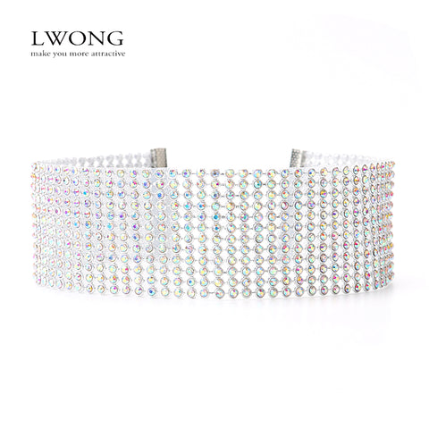 LWONG Elegant Wide Crystal Rhinestone Choker Chocker Necklace Women Fashion Pave Rhinestones Chokers Jewelry Christmas Gifts