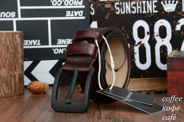 COWATHER male belt for mens high quality cow genuine leather belts 2017 hot sale strap fashion new jeans Black Buckle XF010