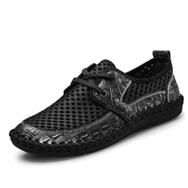 2017 Summer Breathable Mesh Shoes Mens Casual Shoes Genuine Leather Slip On Brand Fashion Summer Shoes Man Soft Comfortable