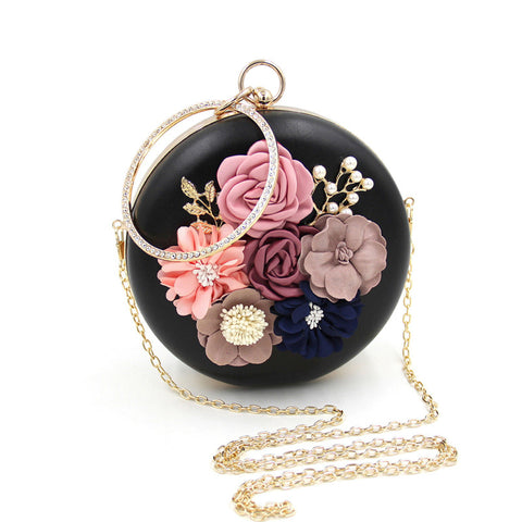 Round Flower Party Ladies Mini Evening Clutch Bags Chain Women Hand Shoulder Small Bags Fashion Crossbody Bag Minaudiere Purse