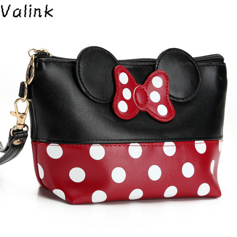 Valink 2017 Women PU Leather Butterfly Bow Makeup Bag Wristlet Cosmetics Bags Fashion Small Travel Pouch Neceser Maquillaje Sac