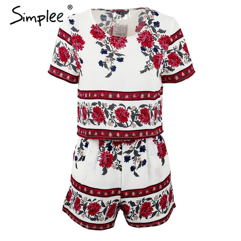 Simplee Elegant jumpsuit romper two-piece suit Boho chic flower playsuit women Summer style overall Casual beach leotard