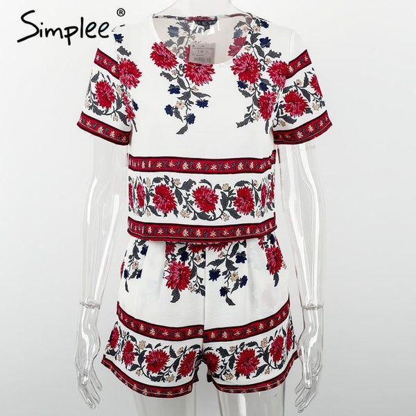 Simplee Elegant jumpsuit romper two-piece suit Boho chic flower playsuit women Summer style overall Casual beach leotard