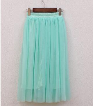 OHRYIYIE Tulle Skirts Women 2017 Summer Casual High Waist Long Skirt Elastic Waist Sun Fluffy Tutu Skirt Jupe Longue Femme S1003