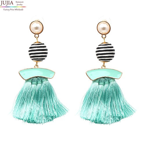 JUJIA  FALCON TASSEL EARRING HAND MADE STATEMENT EARRING MULTICOLOURED POMPOM FRINGED EARRING FASHION JEWELRY