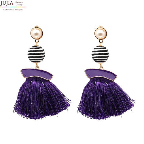 JUJIA  FALCON TASSEL EARRING HAND MADE STATEMENT EARRING MULTICOLOURED POMPOM FRINGED EARRING FASHION JEWELRY