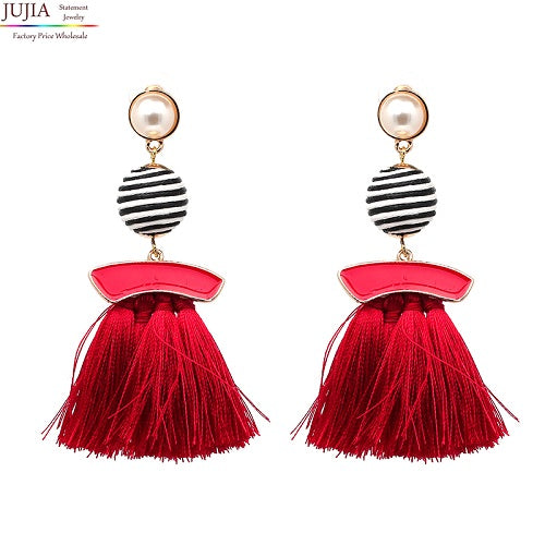 JUJIA  FALCON TASSEL EARRING HAND MADE STATEMENT EARRING MULTICOLOURED POMPOM FRINGED EARRING FASHION JEWELRY