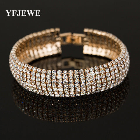 YFJEWE Factory price Gold and Silver Color Classic Crystal Pave Link Bracelet Bangle Fashion Full Rhinestone Jewelry Women B011