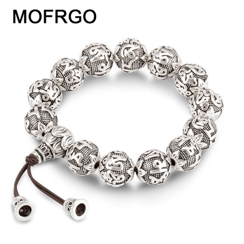 charm Fine Retro Tibetan Buddhism Plated Thai Silver rope Bracelet Men Six Words Mantras OM MANI PADME HUM Lotus Beads Bracelet