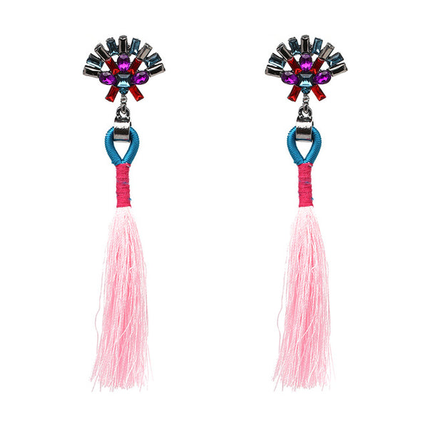 JUJIA 2017 trendy statement fashion earrings rope tassel stud MULTICOLOURED POMPOM EARRINGS women jewelry Fringing earrings