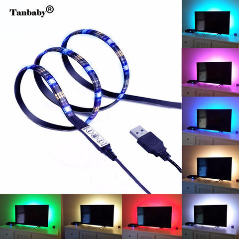Tanbaby TV Backlight Bias Lighting Balack PCB 5050 LED Strip Lights waterpfor tape Mini USB RGB Light Kits for Flat Screen LCD