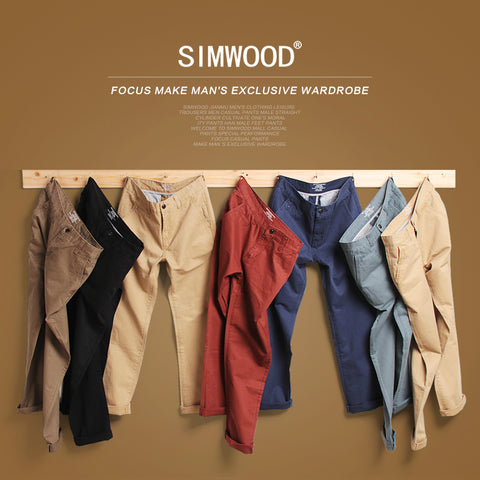 Simwood Brand Spring Summer New Fashion 2017 Slim Straight Men Casual Pants 100% Pure Cotton Man Trousers Plus Size KX6033