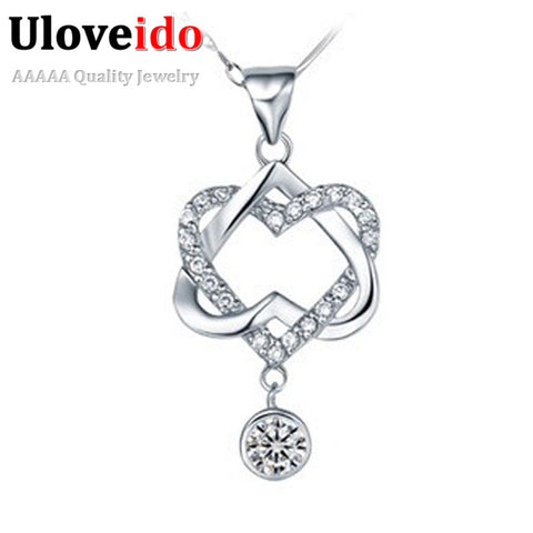 Uloveido Heart Love Heart Pendant Long Necklace White Purple Crystal Necklace for Women Colares Femininos Dropshipping 5% N576