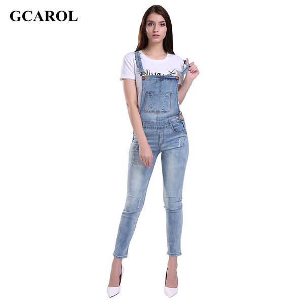 GCAROL Women Ripped Denim Jumpsuits Casual Sexy Stretch Romper Ladies'Denim Pencil Overalls Stretch Slim Dungarees For 4 season