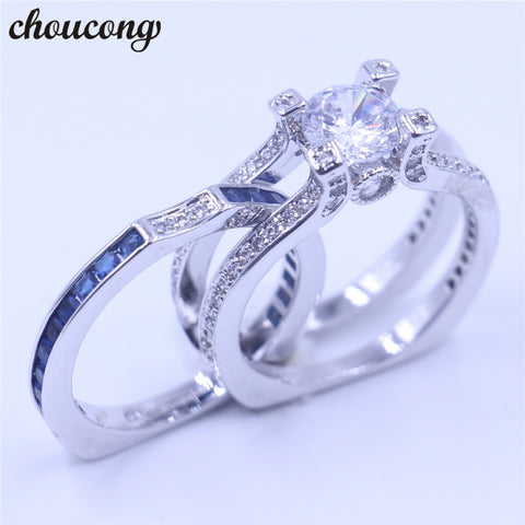 choucong Luxury Women Jewelry 5A Blue zircon Cz ring 925 Sterling Silver Women birthstone Engagement Wedding Band Ring Sz 5-11