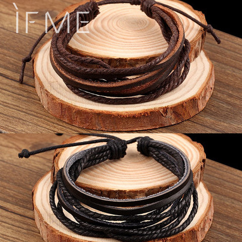 2017 Vintage Retro Punk Handmade Fashion Jewelry multilayer Leather Braided Rope Wristband men bracelets & bangles for Male