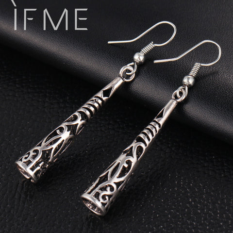 IF ME New Vintage Antique Silver Color Long Drop Earrings for Women Fashion Hollow Out Retro Carved Party Gift Drop Shipping