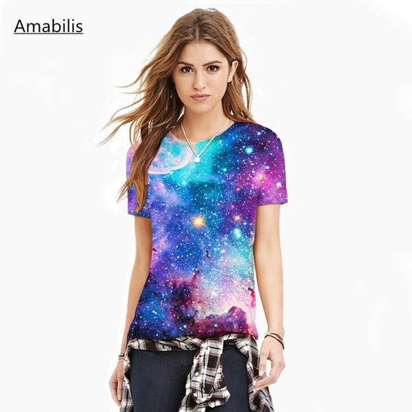 ILISMABA ladies fashion T-shirt blue sky digital print 3D high-definition three-dimensional pattern short-sleeved women's shirt