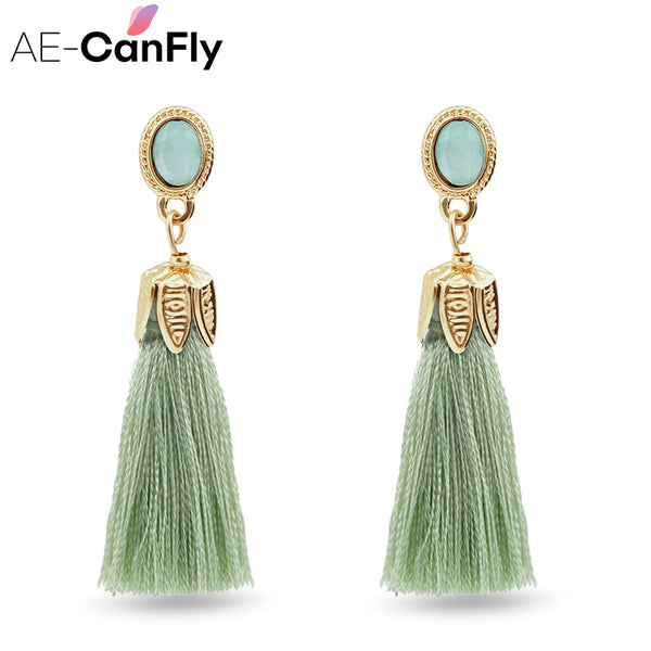 Thread Long Tassel Earrings Rhinestone Drop Statement Fringe Earrings for Women 2A4019