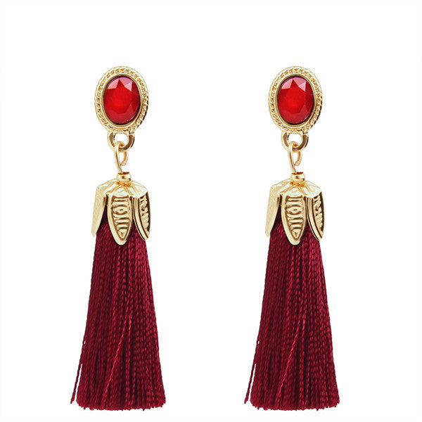 Thread Long Tassel Earrings Rhinestone Drop Statement Fringe Earrings for Women 2A4019