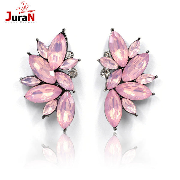 JURAN 2017 New Arrival Fashion Gem Crystal Leaf Stud Earrings For Women Fashion Brand Party Earings Jewelry Popular Gift E2205