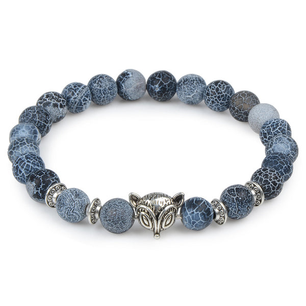 Owl Leopard Lion Head Buddha Beads Bracelet Charm Elastic Natural Stone Bracelet Animal Hand Lava Bracelet Men Helmet