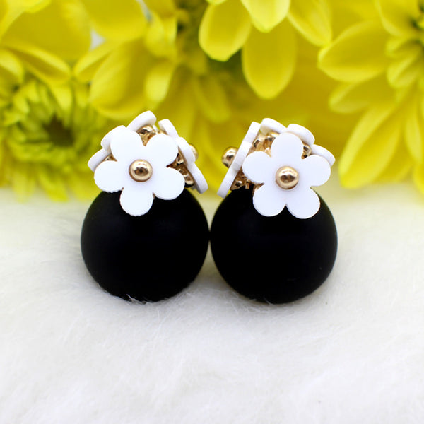 cute Flower Front Back simulated pearl stud Earring Pendientes ball two Double Sided Earrings brincos Pending jewelry For Women