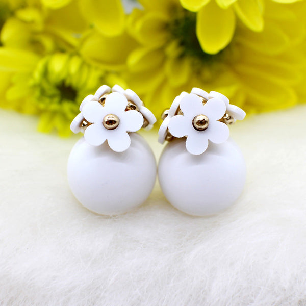 cute Flower Front Back simulated pearl stud Earring Pendientes ball two Double Sided Earrings brincos Pending jewelry For Women