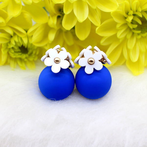 cute Flower Front Back simulated pearl stud Earring Pendientes ball two Double Sided Earrings brincos Pending jewelry For Women