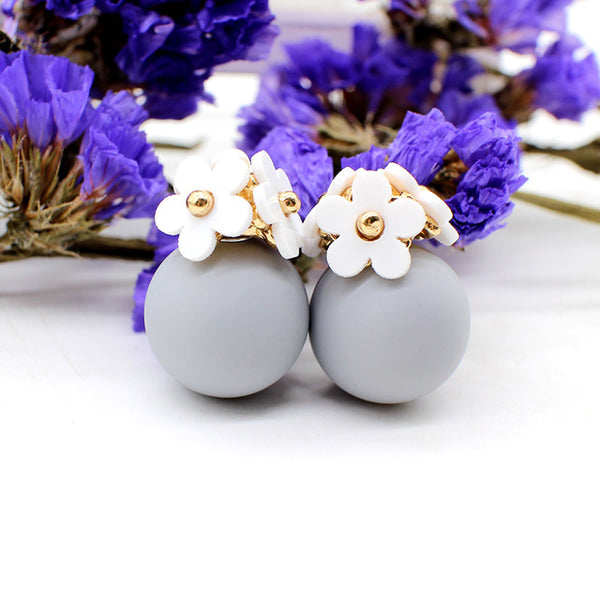 cute Flower Front Back simulated pearl stud Earring Pendientes ball two Double Sided Earrings brincos Pending jewelry For Women