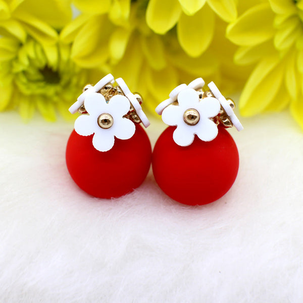 cute Flower Front Back simulated pearl stud Earring Pendientes ball two Double Sided Earrings brincos Pending jewelry For Women