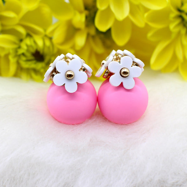 cute Flower Front Back simulated pearl stud Earring Pendientes ball two Double Sided Earrings brincos Pending jewelry For Women