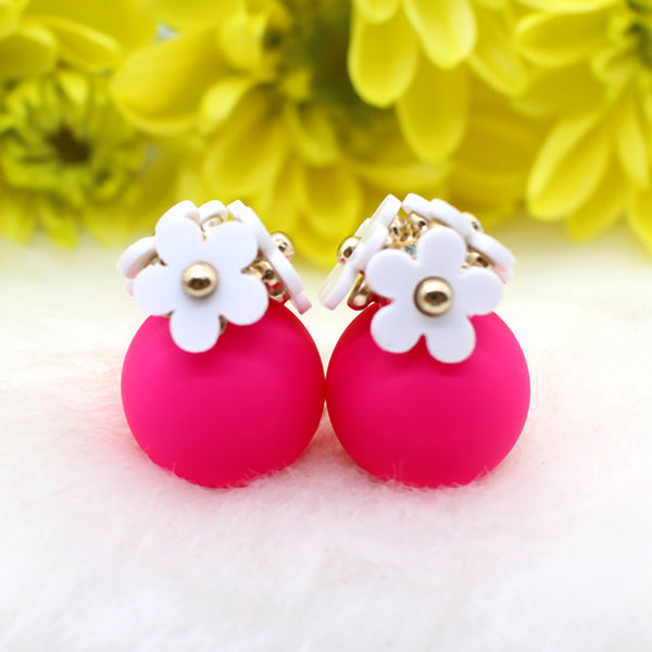 cute Flower Front Back simulated pearl stud Earring Pendientes ball two Double Sided Earrings brincos Pending jewelry For Women