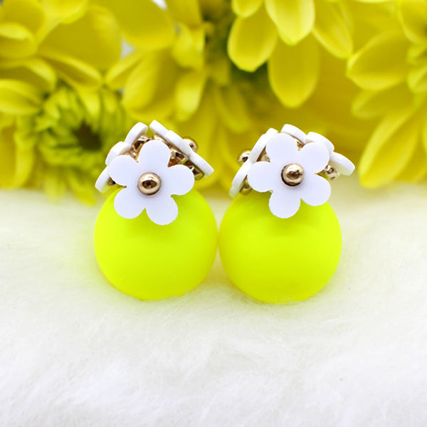 cute Flower Front Back simulated pearl stud Earring Pendientes ball two Double Sided Earrings brincos Pending jewelry For Women