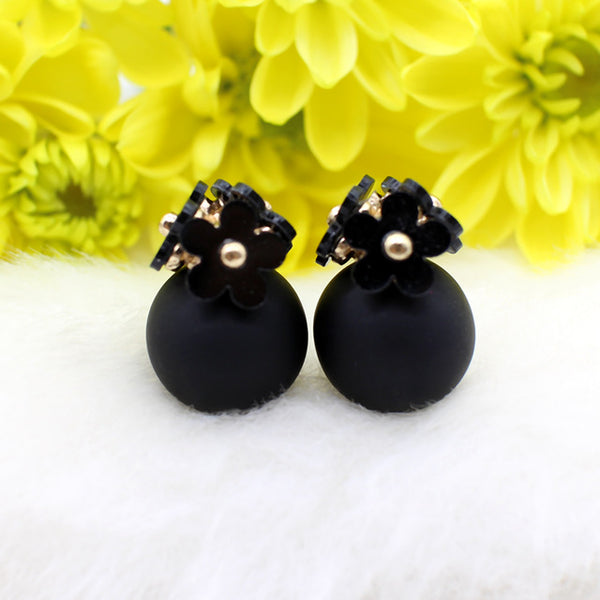 cute Flower Front Back simulated pearl stud Earring Pendientes ball two Double Sided Earrings brincos Pending jewelry For Women