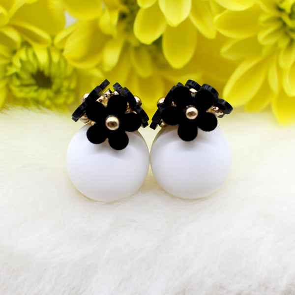 cute Flower Front Back simulated pearl stud Earring Pendientes ball two Double Sided Earrings brincos Pending jewelry For Women