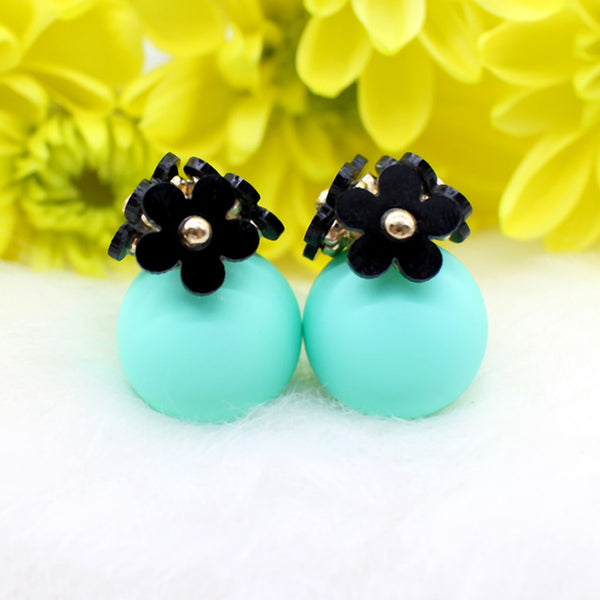 cute Flower Front Back simulated pearl stud Earring Pendientes ball two Double Sided Earrings brincos Pending jewelry For Women