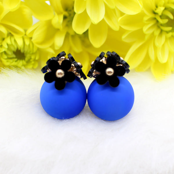 cute Flower Front Back simulated pearl stud Earring Pendientes ball two Double Sided Earrings brincos Pending jewelry For Women