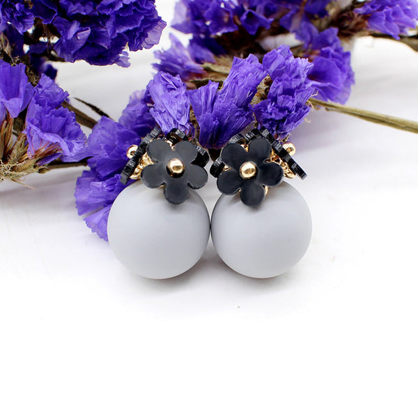 cute Flower Front Back simulated pearl stud Earring Pendientes ball two Double Sided Earrings brincos Pending jewelry For Women