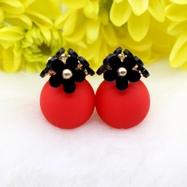 cute Flower Front Back simulated pearl stud Earring Pendientes ball two Double Sided Earrings brincos Pending jewelry For Women